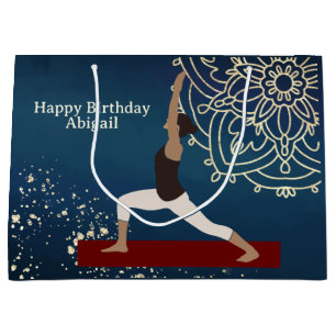 Grand Sac Cadeau Yoga personnalisé or, bleu, rouge Mandala annivers