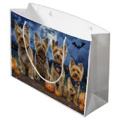 Grand Sac Cadeau Yorkipoo Halloween Éffrayant (Dos Angle)