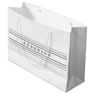Grand Sac Cadeau Your Custom Text & Modern Stripes Black & White