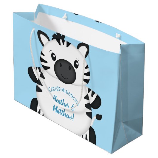 Grand Sac Cadeau Zebra Baby shower Safari Blue Boy (Dos Angle)