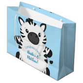 Grand Sac Cadeau Zebra Baby shower Safari Blue Boy (Devant Angle)