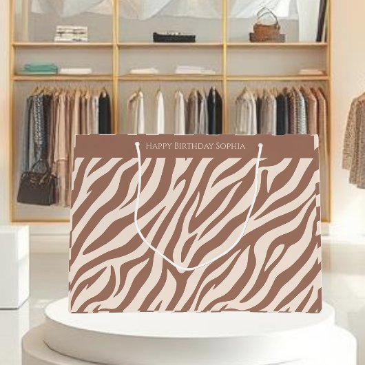 Grand Sac Cadeau Zebra Print-Mocha Mousse