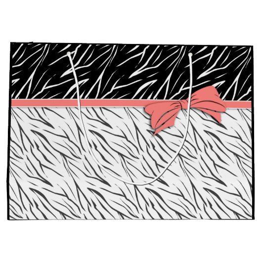 Grand Sac Cadeau Zèbre peau noir blanc tigre rayures de cuir rose (Dos)