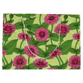 Grand Sac Cadeau Zinnias rose sur vert clair (Dos)