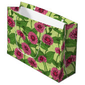 Grand Sac Cadeau Zinnias rose sur vert clair (Devant Angle)