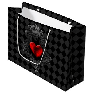 Grand sac de cadeau de coeur rouge de Goth