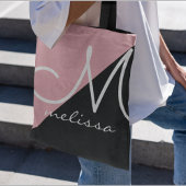 Grand Sac fourre-tout Noir & Rose Avec Nom Monogra