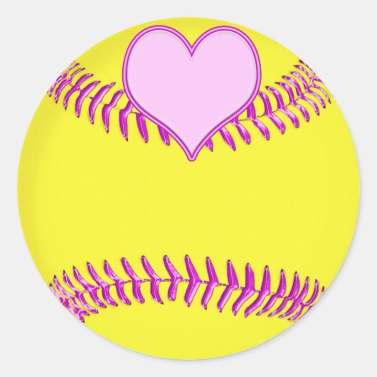 Grand Stickers Softball avec Coeur Rose, Threads (Devant)