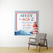 Grand Striped Blue Red Nautical Ahoy Boy  Wandkleed (In situ)