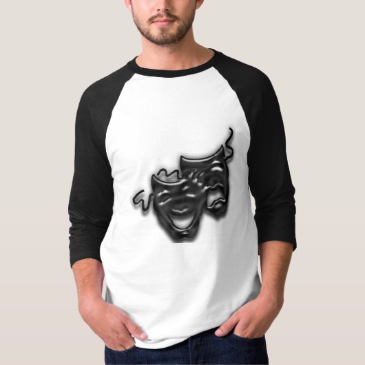 Grand T-shirt noir de raglan de masques (Devant)