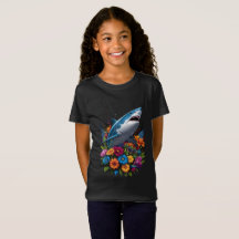 Grand T-shirt requin blanc au design floral