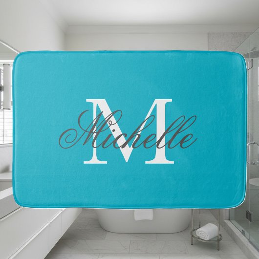 Grand tapis de bain de monogramme de nom de bleu