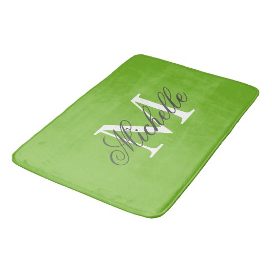 Grand tapis de bain vert pomme avec le monogramme (Angle)