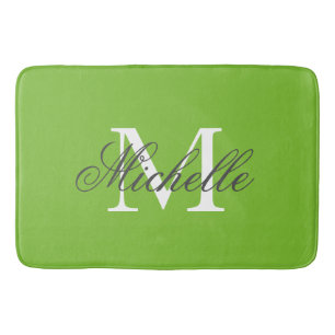 Grand tapis de bain vert pomme avec le monogramme