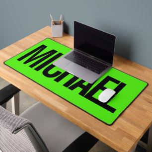 Grand tapis de souris vert néon avec nom personnal