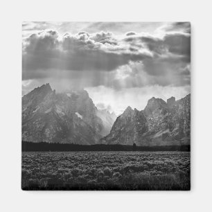 Grand Teton Mountain Range in Black and White Magneet