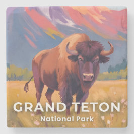 Grand Teton National Park | Bison Travel Art Stenen Onderzetter