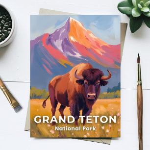 Grand Teton National Park Bizon Reizen Kunst Briefkaart