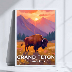 Grand Teton National Park Bizon Wyoming Reizen Poster