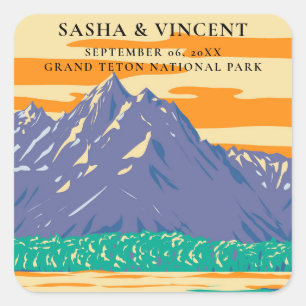 Grand Teton National Park Bruiloft Retro Vierkante Sticker