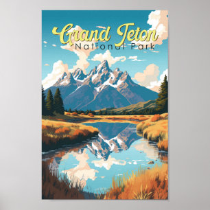 Grand Teton National Park Illustratie Retro Poster
