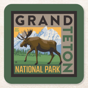Grand Teton National Park Moose Vierkante Kartonnen Onderzetter