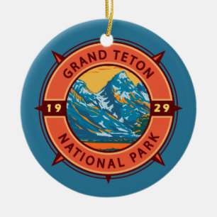 Grand Teton National Park Retro Compass Embleem Keramisch Ornament