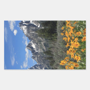 Grand Tetons met Gele Bloemen Rechthoekige Sticker