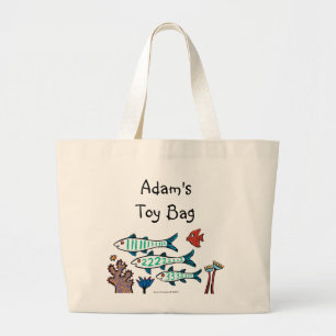 Grand Tote Bag 1, 2, 3 poissons avec de petits poissons et corail