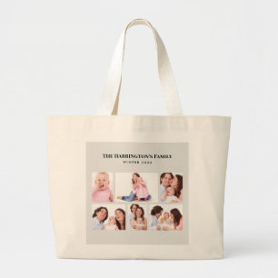 Grand Tote Bag 6 sections Photo personnalisée Cadres gris minimal
