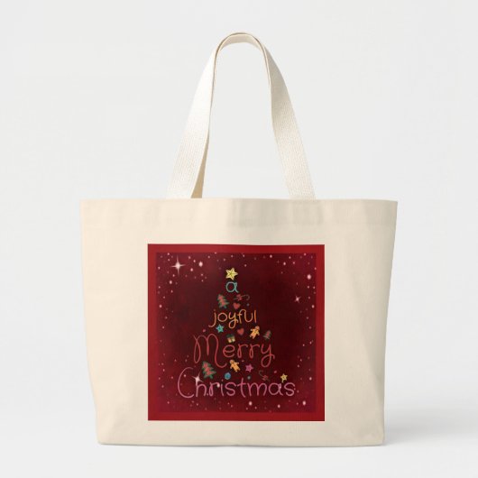 Grand Tote Bag A Joyful Merry Christmas Greeting on Red (Devant)