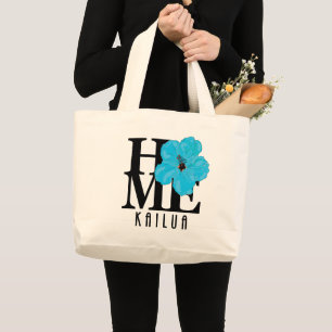 Grand Tote Bag ACCUEIL Hibiscus bleu de Kailua