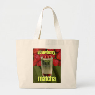Grand Tote Bag Affiche de Latte Matcha Fraise – Boisson tendance