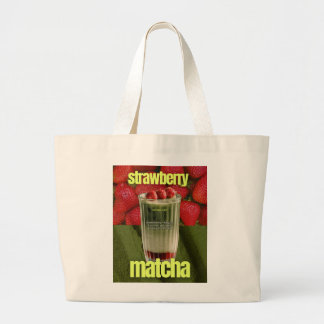 Grand Tote Bag Affiche de Latte Matcha Fraise – Boisson tendance