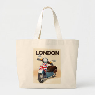 Grand Tote Bag Affiche de voyage à Londres avec scooter vintage u
