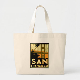 Grand Tote Bag Affiche de voyage d'art déco de San Francisco