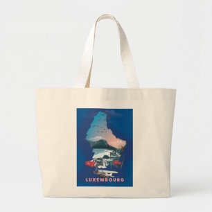 Grand Tote Bag Affiche de voyage illustrée de la carte du Luxembo