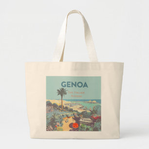 Grand Tote Bag Affiche de voyage vintage de Gênes Riviera italien