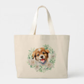 Grand Tote Bag Aimer Chiot avec Roses Blanches (Dos)