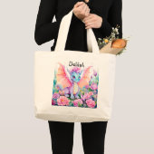 Grand Tote Bag Ajouter un nom - Bébé Dragon Ailes & Fleurs (Devant (produit))