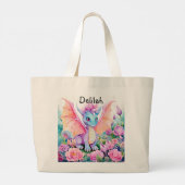 Grand Tote Bag Ajouter un nom - Bébé Dragon Ailes & Fleurs (Dos)
