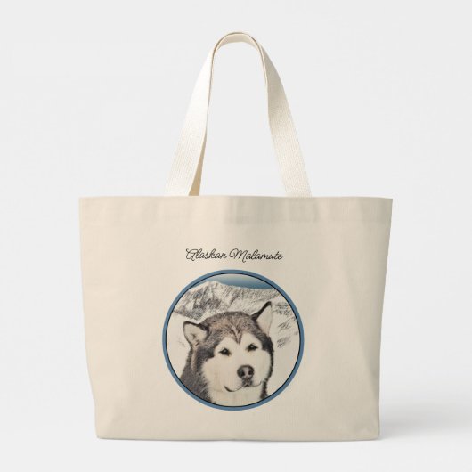 Grand Tote Bag Alaskan Malamute Peinture Mal Mally Sled Chien Art (Dos)