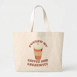 Grand Tote Bag Alimenté par Café et Créativité Vie Slogan