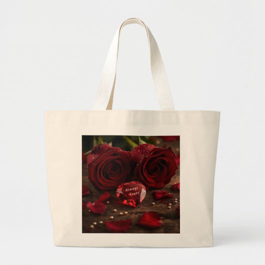 Grand Tote Bag Always Yours Romantic Red Rose Valentine Canvas (Devant)