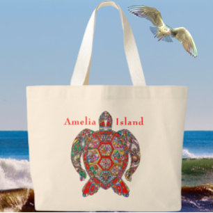 Grand Tote Bag Amelia Island Florida Tortue de mer colorée