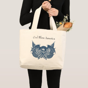 Grand Tote Bag American Eagle Guarding USA Patriotic Flag Banner