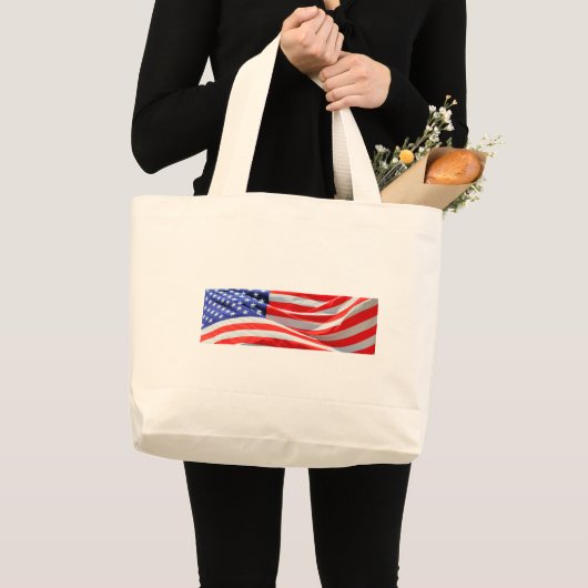 Grand Tote Bag American Flag, vous pouvez ajouter du texte et tél (Devant (produit))
