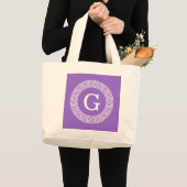 Grand Tote Bag Améthyste Wht Cadre Rnd Clé Grecque Monogramme Ini (Devant (produit))