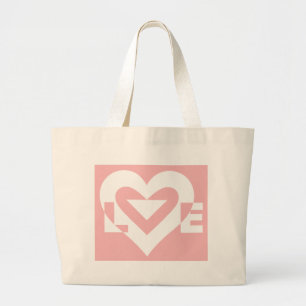 Grand Tote Bag Amour blanc sur rose
