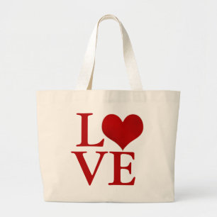 Grand Tote Bag Amour, cœur rouge/texte DIY